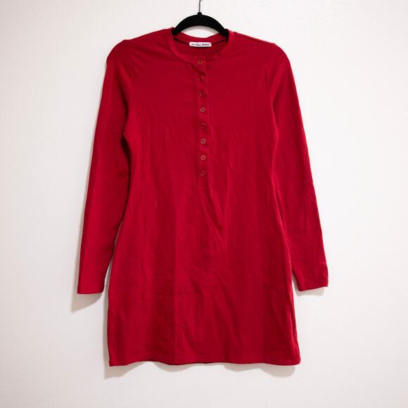 Reformation Tam Knit Dress Sangre Red Henley Mini Cotton Blend SZ M - Picture 2 of 7